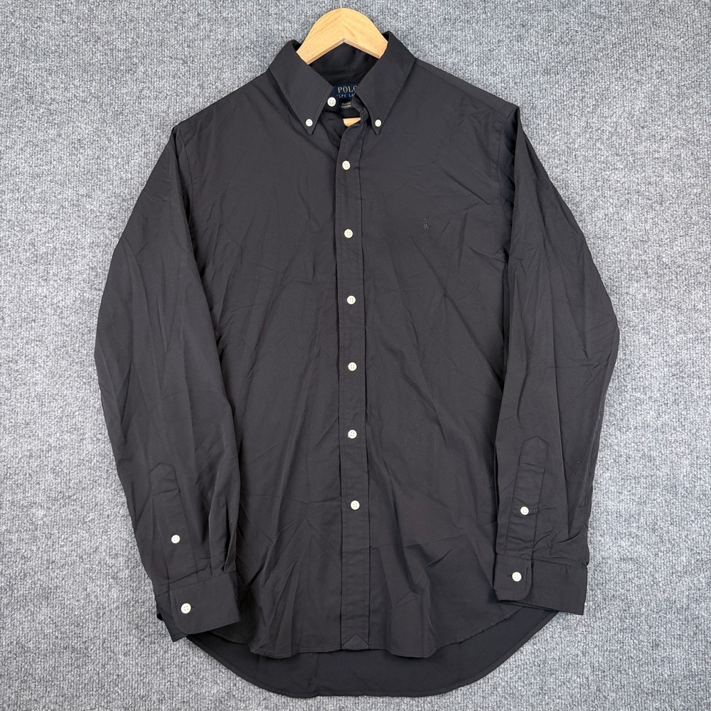 Polo Ralph Lauren Performance Stretch Shirt Mens M Triple Black Nylon Elastane